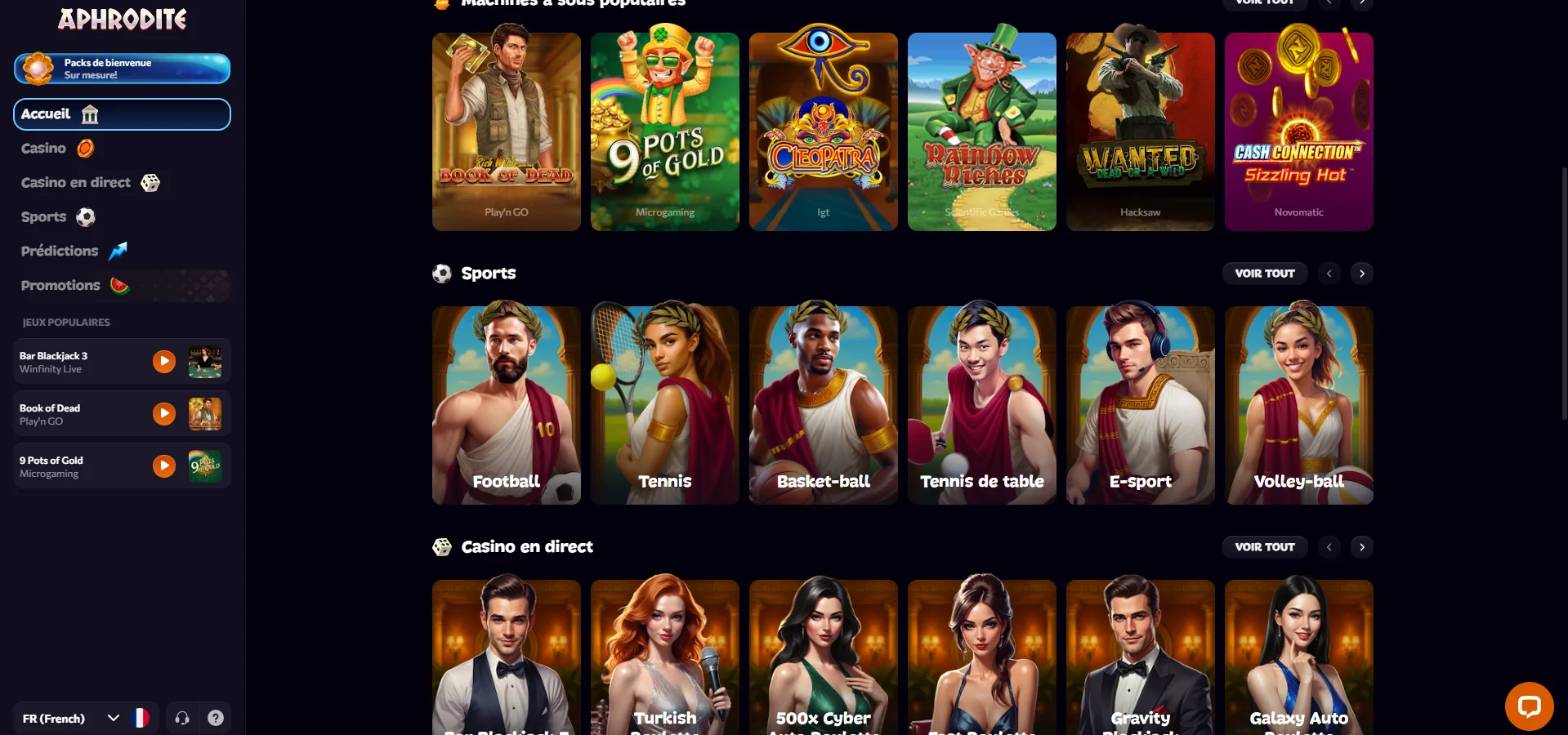 Aphrodite Casino jeux